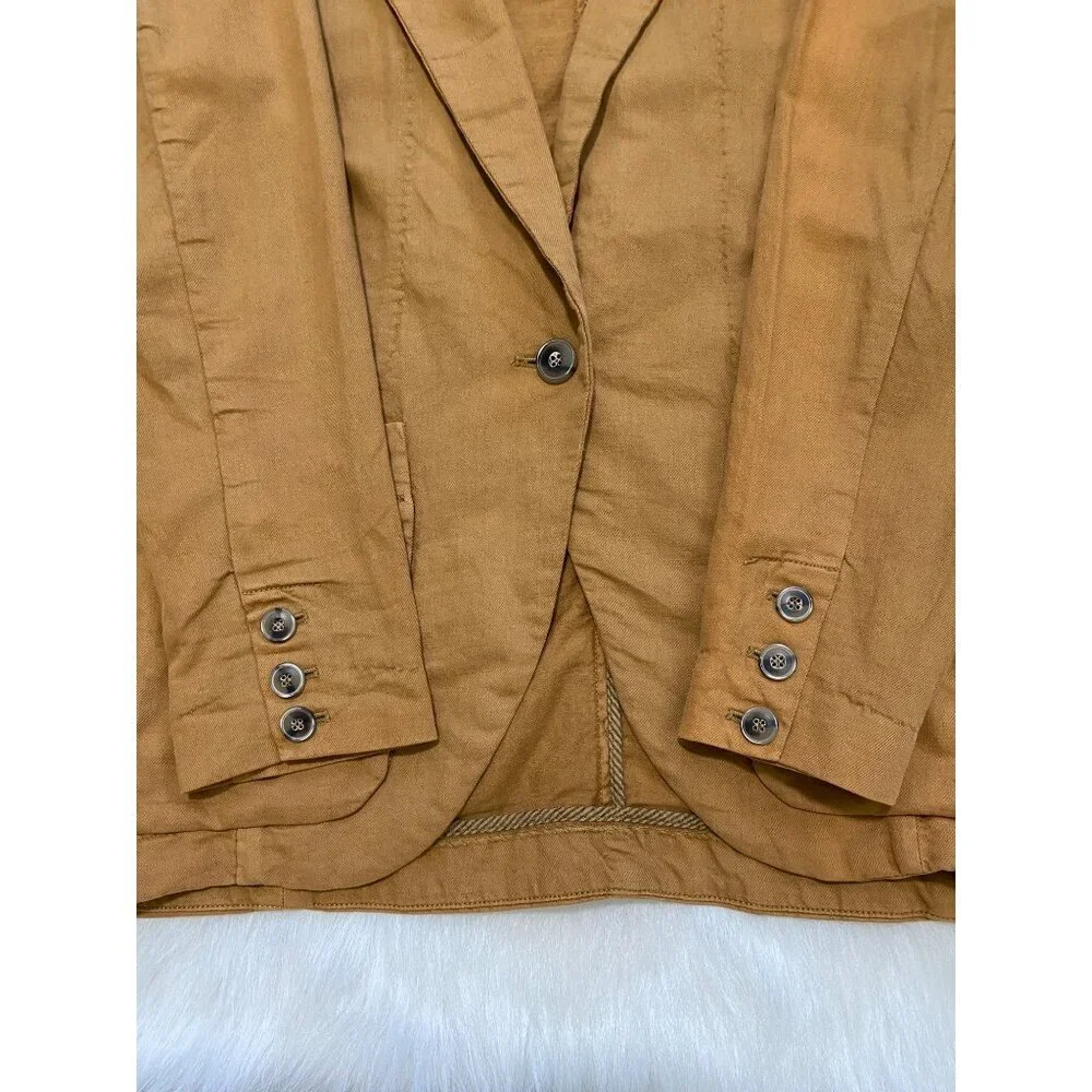 Free People Tan Brown Linen Cotton Oversized Blazer Jacket X-Small Preppy - Picture 7 of 15